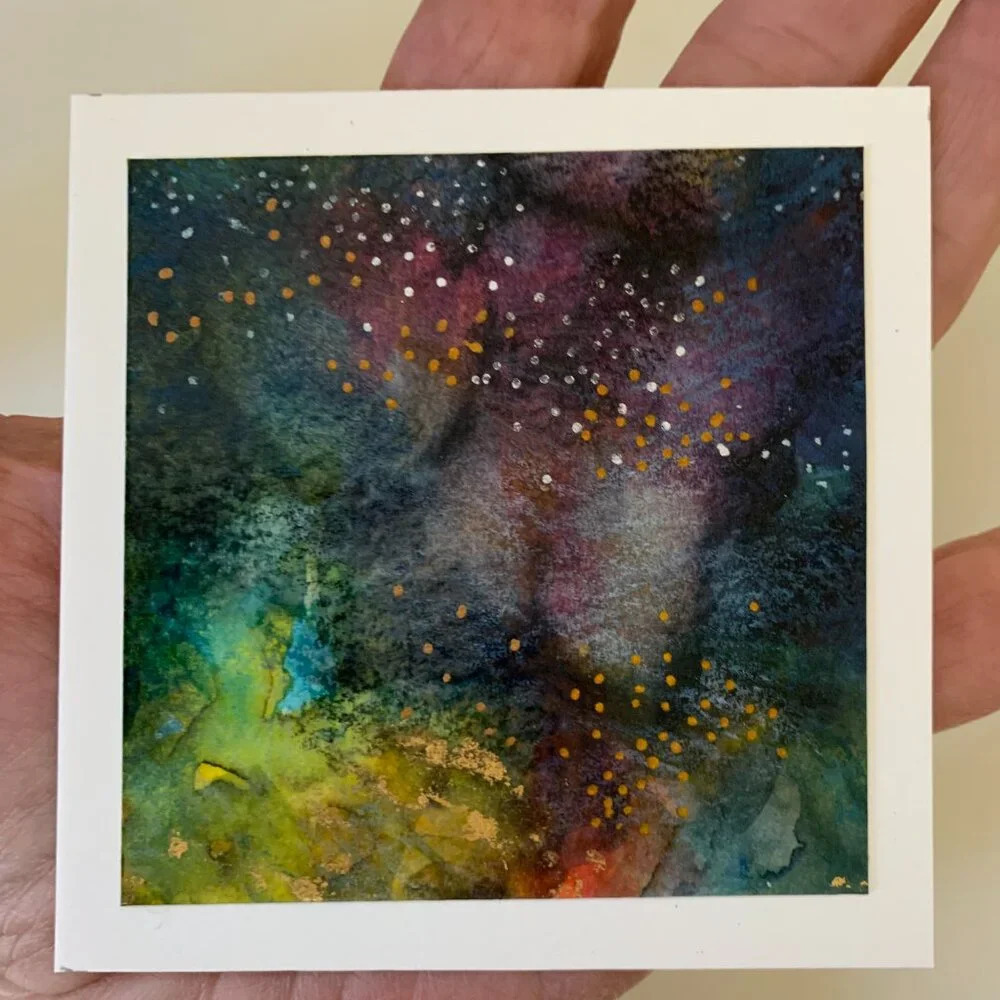 OOAK Handmade Abstract Watercolor Card Set - 6 Blank Note Cards 24K gold leaf